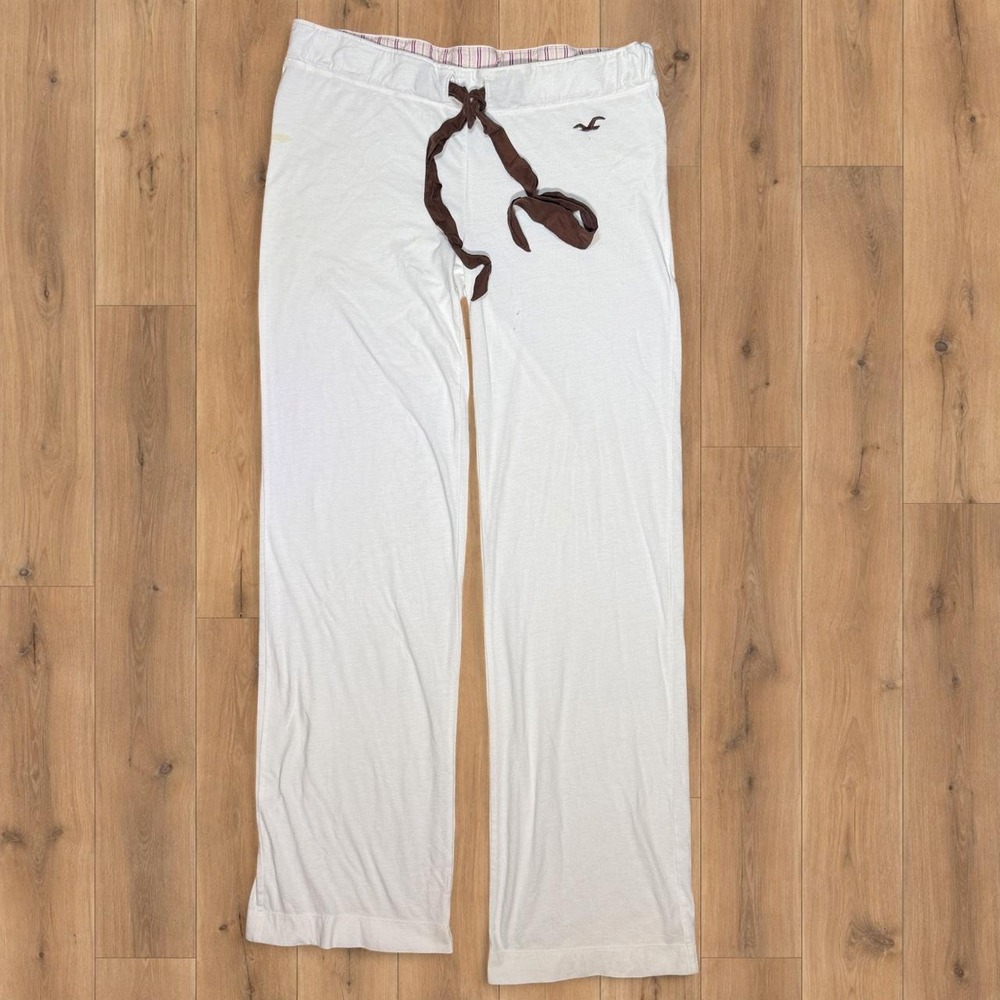 Hollister White Wide Leg Lounge Pants Brown Drawstring Y2K READ DESCRIPTION